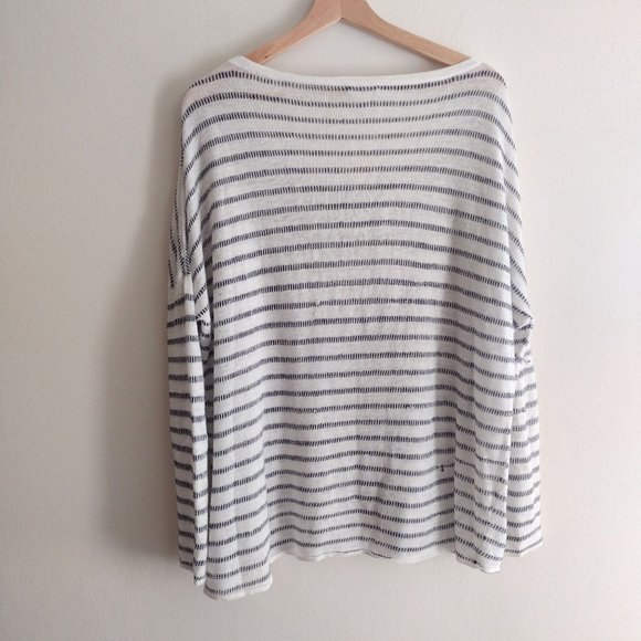 Garnet Hill Organic Linen Sweater XL Oversize whitish beige with black stripes - Picture 6 of 11